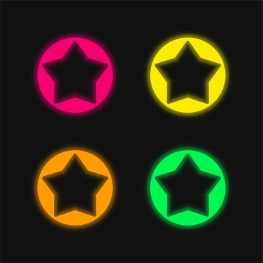 Büyük Yıldız Düğmesi 4 renkli parlak neon vektör simgesi