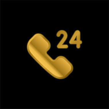 24 Saat Altın kaplama metalik simge veya logo vektörünü destekle