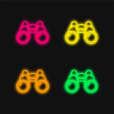 Dürbünler dört renk parlayan neon vektör simgesi