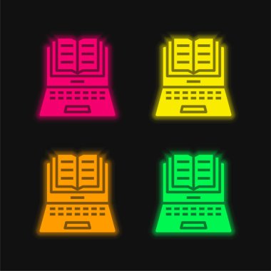 Kitap dört renk parlayan neon vektör simgesi