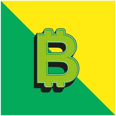 Bitcoin Sembolü Yeşil ve Sarı 3D vektör simgesi logosu