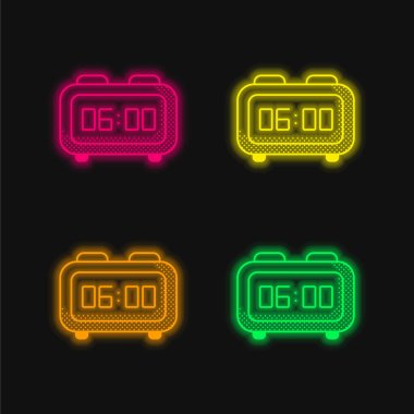 Alarm Saati dört renkli parlak neon vektör simgesi