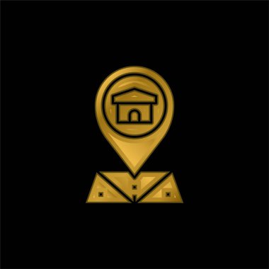 Altın kaplama metalik simge veya logo vektörünü adresle