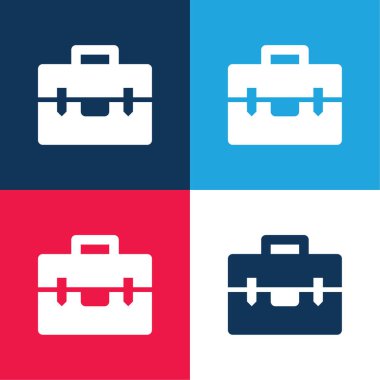 Evrak çantası mavi ve kırmızı dört renk minimal simge kümesi