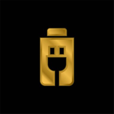 Pil altın kaplamalı metalik simge veya logo vektörü