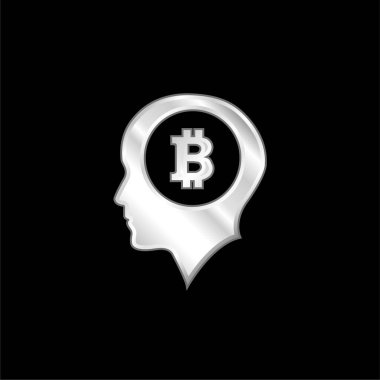 Bitcoin Sembolü Kafanın içinde gümüş kaplama metalik simge