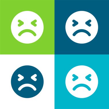 Bozuk Yüz Düz 4 renk simgesi seti