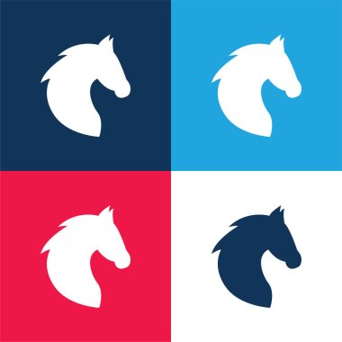 Black Head Horse Side View With Horsehair blue and red four color minimal icon set clipart