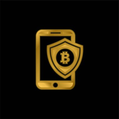 Bitcoin Cep Telefonu Koruma Kalkanı Altın kaplama metalik simge veya logo vektörü