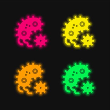 Bakteri dört renk parlayan neon vektör simgesi
