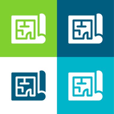 Blueprint Düz 4 renk minimal simgesi seti