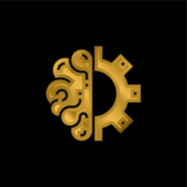 Beyin altın kaplamalı metalik simge veya logo vektörü