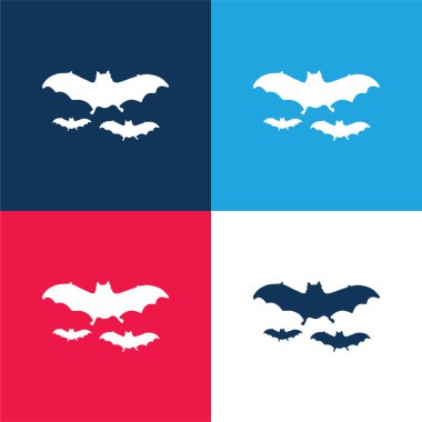 Bats Flying blue and red four color minimal icon set clipart