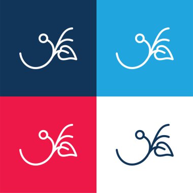 Yaprak ve Tohum içeren bir dal Mavi ve kırmızı dört renk simgesi seti