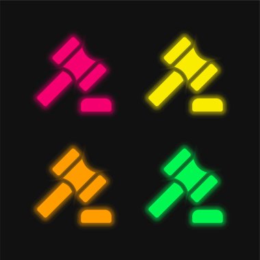 Açık arttırma dört renkli parlak neon vektör simgesi