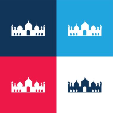 Badshahi Mosque blue and red four color minimal icon set clipart