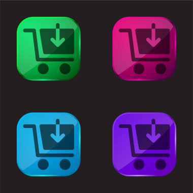 Add Cart four color glass button icon clipart