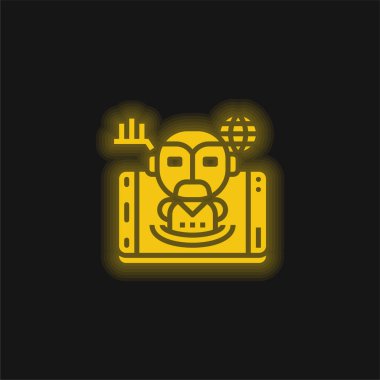 Yapay Zeka sarı parlak neon simgesi