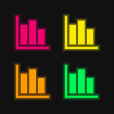 Çubuk Grafik dört renk parlayan neon vektör simgesi
