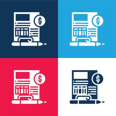 Balance Sheet blue and red four color minimal icon set clipart