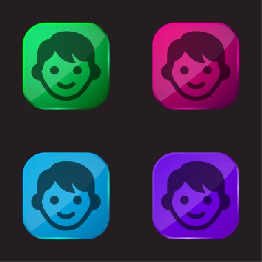 Boy four color glass button icon clipart