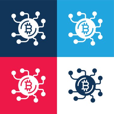 Bitcoin mavi ve kırmızı dört renk minimal simge kümesi