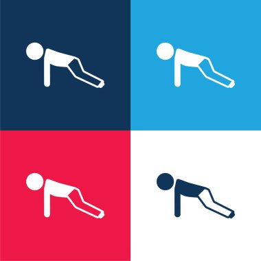 Boy Doing Pushups blue and red four color minimal icon set clipart