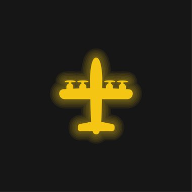 Airplane With Four Propellers yellow glowing neon icon clipart
