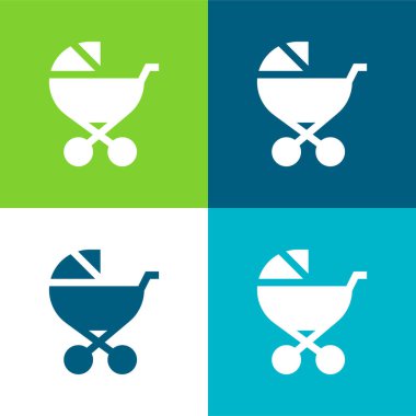 Baby Stroller Flat four color minimal icon set clipart