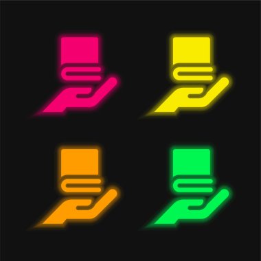Kitap dört renk parlayan neon vektör simgesi