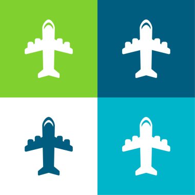 Airplane With Four Engines Flat four color minimal icon set clipart