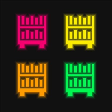 Kitaplık dört renk parlayan neon vektör simgesi