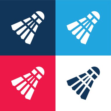 Badminton mavi ve kırmızı dört renk minimal simge kümesi