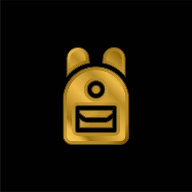 Sırt çantası altın kaplamalı metalik simge veya logo vektörü