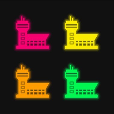 Havalimanı dört renk parlayan neon vektör simgesi