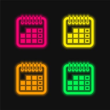 Annual Calendar Symbol four color glowing neon vector icon clipart