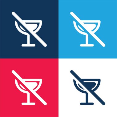Alkolik İçecekler Yasak mavi ve kırmızı dört renk simgesi seti