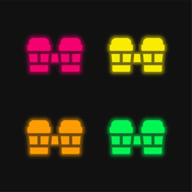 Bongos four color glowing neon vector icon clipart