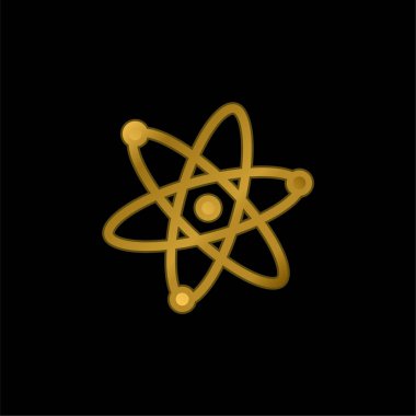 Atoms Symbol gold plated metalic icon or logo vector clipart