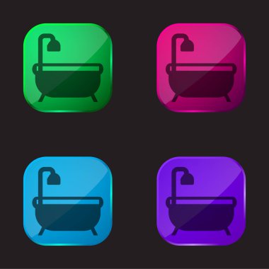 Bath Tub four color glass button icon clipart