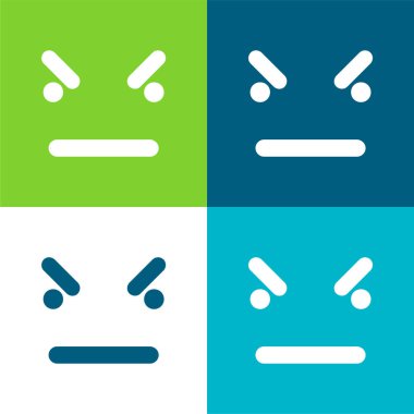 Bad Emoticon Square Face Flat four color minimal icon set clipart