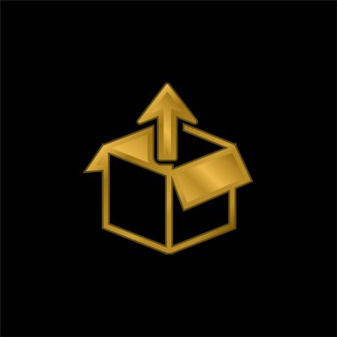 Box Get Out gold plated metalic icon or logo vector clipart