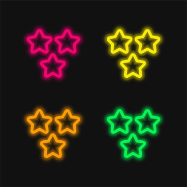 3 Stars Outlines four color glowing neon vector icon clipart