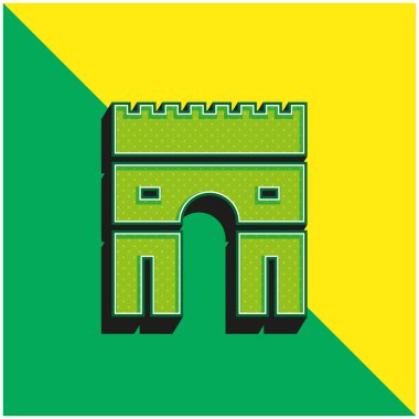 Ark De Triomphe Yeşil ve sarı 3D vektör simgesi logosu