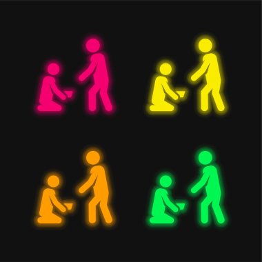 Dört renk parlayan neon vektör simgesi dileniyor