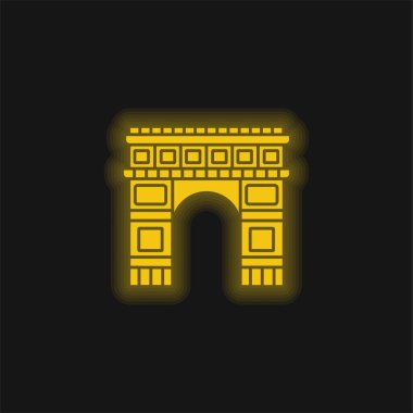Arc De Triomphe yellow glowing neon icon clipart