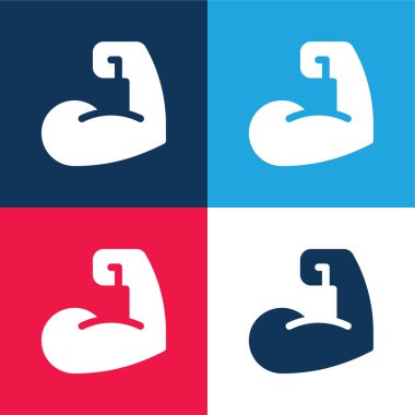 Mavi ve kırmızı biiceps dört renk minimal simge seti