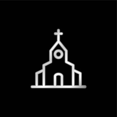 Big Church silver plated metallic icon clipart