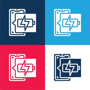 Battery Charge blue and red four color minimal icon set clipart