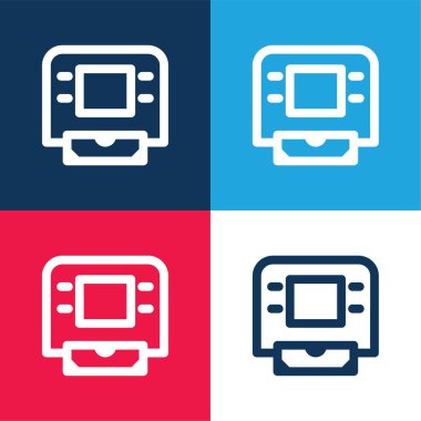 ATM Mavi ve kırmızı dört renk minimal simge seti